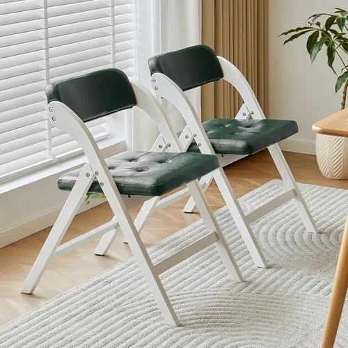 Miniatura 12 de Juego de 2 sillas plegables de madera, sillas plegables modernas con asientos acolchados, sillas de comedor plegables, silla plegable acolchada