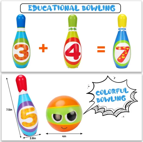 Miniatura 2 de Juego de bolos para niños AugToy 2-5 años, juego de bolos de interior suave para niños de 1, 2, 3, 4 años, niños y niñas, 10 pines de bolos