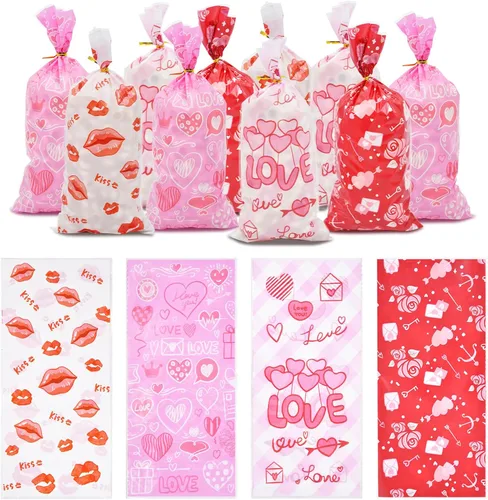 Miniatura 11 de 160 piezas de 4 estilos de bolsas de dulces de celofán del Día de San Patricio con lazos de torsión, diseños de trébol y duende, bolsas de golosinas