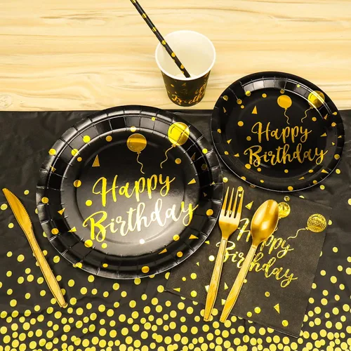 Miniatura 6 de Juego de vajilla desechable para fiestas y vajilla desechable para fiesta de cumpleaños con platos de papel, servilletas, vasos, tenedores