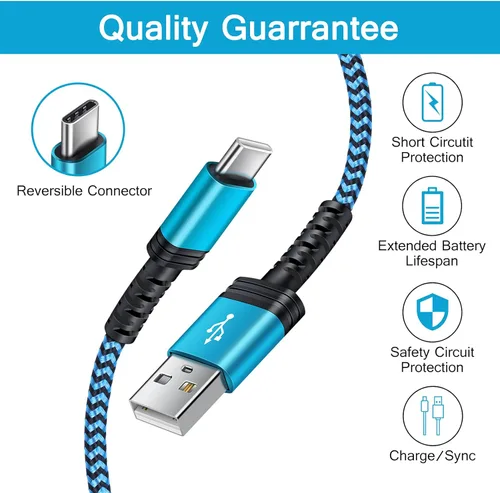 Miniatura 6 de Cable de carga C de 6 pies, cable de carga rápida tipo C, cargador de teléfono Android para Moto G Stylus/Play/Power, Razr, Samsung Galaxy Blanco