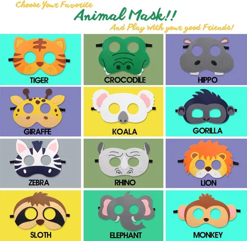 Miniatura 2 de CiyvoLyeen Party Animals Felt Masks Jungle Farm Forest Animals Theme Birthday Party Favors Party Supplies for Boys or Girls Animales salvajes - 12