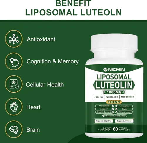 Miniatura 5 de Luteolina liposomal de 1000 MG, absorción máxima, potente suplemento de luteolina 180 cápsulas