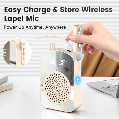 Miniatura 3 de Amplificador de voz inalámbrico para profesores, mini amplificador de voz portátil con micrófono de solapa carga y almacenamiento, micrófono