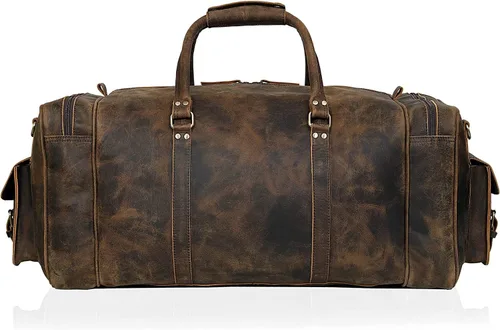 Miniatura 4 de Bolsas de lona grandes para hombre, bolsa de viaje de cuero para gimnasio, deportes, fin de semana, Marrón, Bolsa de cuero