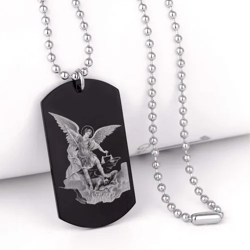 Miniatura 2 de FAYERXL Collar de San Miguel para hombre collar personalizado con etiqueta de perro negro regalo para hombres collar con colgante de amuleto
