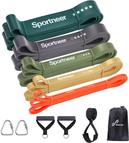 Miniatura 8 de Sportneer Bandas de resistencia para entrenar: bandas de dominadas de 5 a 130 libras, 5 niveles, bandas de ejercicio con asas y anclaje de puerta