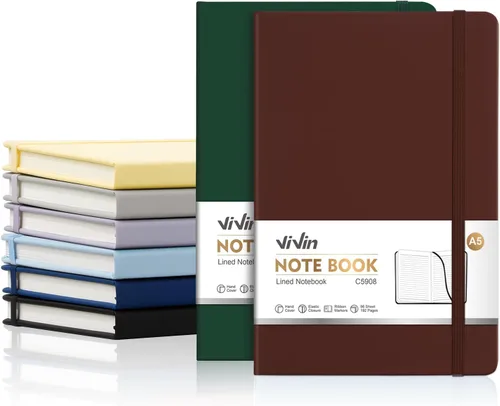 Miniatura 11 de ViVin Cuadernos rayados para trabajo, 192 páginas, tamaño mediano de 5.5 x 8.3 pulgadas, con rayas universitarias, cuadernos A5 de tapa dura