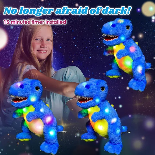 Miniatura 4 de Peluche LED de dinosaurio azul iluminado, para cumpleaños, Navidad, juguetes de peluche T-Rex, regalos para niños pequeños, 12.5 pulgadas