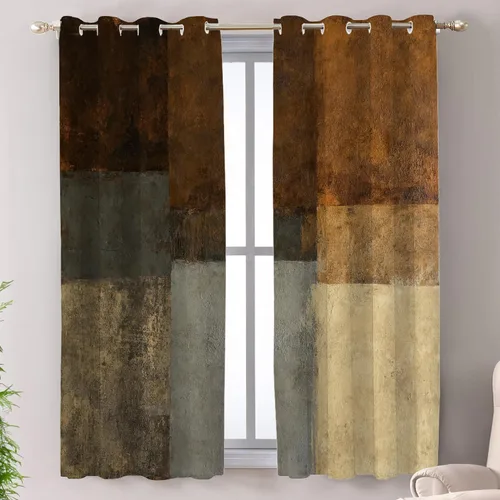 Miniatura 188 de Shrahala Beige and Orange Abstract Art Brushstrokes Blackout Curtain Tiers, Abstract Oil Paint Kitchen Valance Light Blocking Tier Drapes with Rod