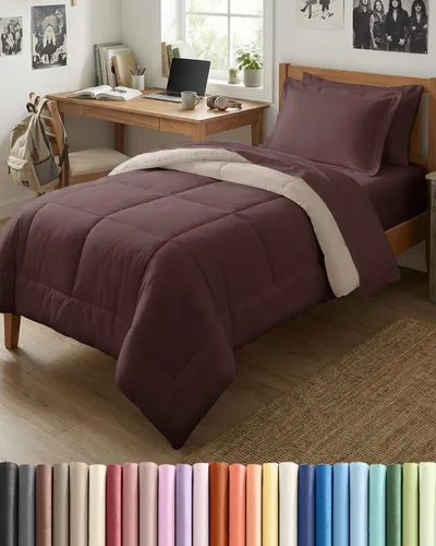 Miniatura 36 de Juego de edredón individual – Juego de ropa de cama en una bolsa de 5 piezas tamaño Queen – Edredón alternativo al plumón, sábana encimera, sábana