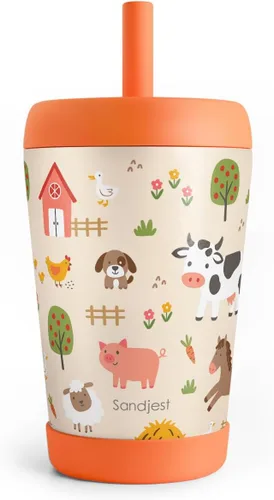 Miniatura 12 de Vaso de acero inoxidable aislado para niños con popote de silicona, taza para sorber de 12 onzas para niños (alfabeto)