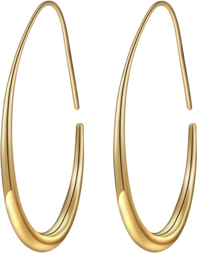 Aretes de aro ligeros con forma de lágrima para mujer, chapados en oro blanco de 14 quilates, grandes y ovalados, de alto pulido, joyería de regalo
