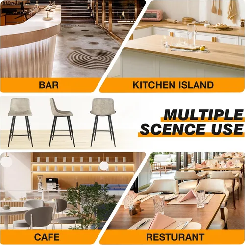 Miniatura 7 de 5Rcom Juego de 2 taburetes de bar de altura de mostrador de 600 libras, taburetes de cocina de 24 pulgadas con respaldo, sillas de bar modernas