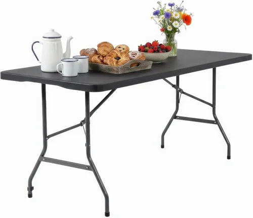 Miniatura 17 de FDW Mesa plegable de 4 pies, media mesa plegable portátil de picnic para oficina, hogar, campamento, fiesta (negro, 4 pies)