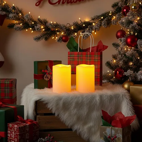 Miniatura 4 de Amagic Paquete de 2 velas eléctricas de plástico sin llama de 6 x 4 pulgadas para exteriores con control remoto y temporizador, velas falsas