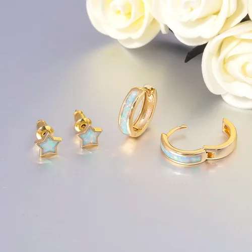 Miniatura 79 de CiNily Aretes Huggie de ópalo con bisagras, chapados en oro, hipoalergénicos, pequeños aretes de aro para mujeres, adolescentes, niñas, hombres