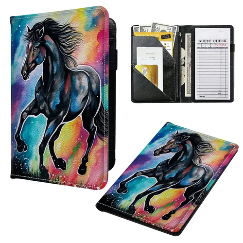 Miniatura 23 de Libros para camarera, cartera de cuero con bolsillo con cremallera, 7 bolsillos de almacenamiento para recetas y cheques, soporte para bolígrafos