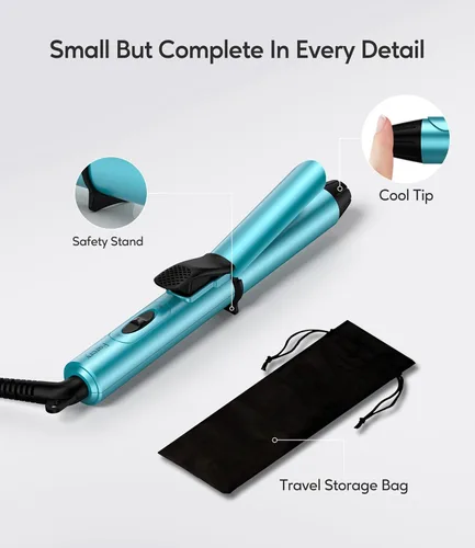 Miniatura 6 de FARERY Mini rizador de pelo de cerámica de 1 pulgada, tamaño de viaje, 100-240 V, doble voltaje, 1 pulgada, rizador de viaje para cabello corto
