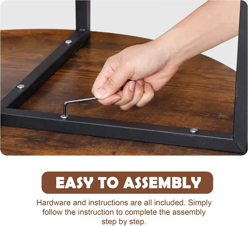 Miniatura 7 de SUPER DEAL Mesas de centro redondas con superficie de madera rústica de 32 pulgadas y patas de metal resistentes, mesa de cóctel industrial
