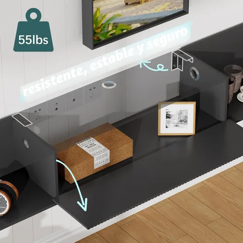 Miniatura 6 de Soporte de TV flotante de 55 pulgadas con luz LED, soporte de TV flotante montado en la pared, centro de entretenimiento flotante con almacenamiento