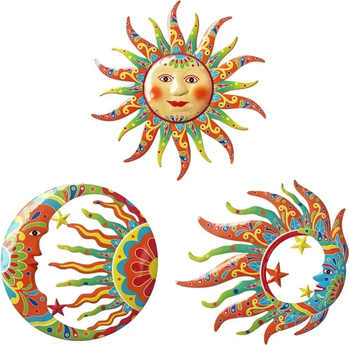 Miniatura 8 de Limygus Adornos de Sol y Luna para Pared para Exteriores, Arte de Pared de Metal Colorido con Sol y Luna y Estrellas Perfecto para Patio, Jardín