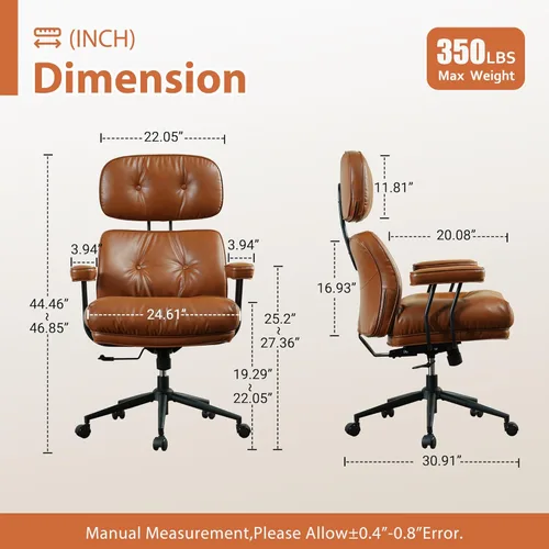 Miniatura 2 de Silla de oficina con 360 ruedas, silla de oficina de mediados de siglo con soporte para el respaldo, silla de escritorio de piel sintética, ángulo