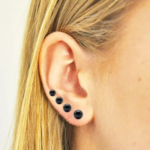 Miniatura 3 de Aretes de titanio con punta plana y bola, hipoalergénicos para mujeres y hombres, oro rosa, oroplatanegro, aretes redondos de 0.118 in a 0.236 in