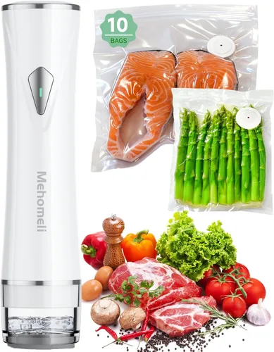 Miniatura 15 de Mehomeli Sellador al vacío compacto para alimentos (máquina selladora al vacío + 20 bolsas de vacío reutilizables), potente máquina selladora al