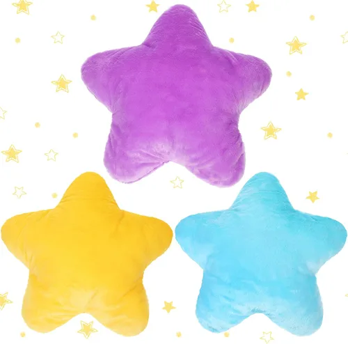 Unittype Paquete de 3 almohadas de estrellas de 15.75 pulgadas, cojines decorativos de felpa azul, violeta y amarillo, almohada de estrella para