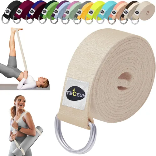 TECEUM Correa de yoga y correa para esterilla – 2 en 1 – Algodón – 6 pies 8 pies 10 pies (más de 30 colores) – Cinturón antideslizante ajustable