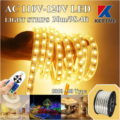 Miniatura 23 de Tira de luces LED tipo 5050-60 CA de 110-120 V, flexible, impermeable, regulable, multimodos de luz LED + control remoto de 23 teclas para 2-Blanco