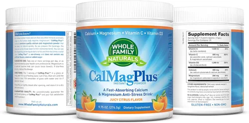 Miniatura 6 de Suplemento en polvo de calcio y magnesio - CalMag Plus con vitamina C y D3 - Sin gluten, sin OMG, sabor naranja y mandarina, bebida Cal Mag
