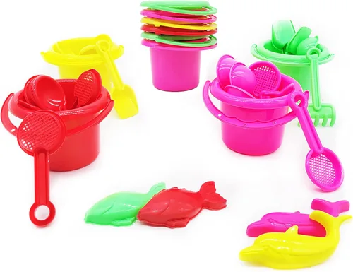 Miniatura 2 de The Dreidel Company Mini juegos para el día de la playa (paquete de 6) 3.25 pulgadas, cubo de arena que incluye cubo, pala, rastrillo, cuchara