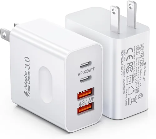 Miniatura 8 de [Paquete de 2] Bloque de cargador USB C, cargador de pared USBC de 40 W, 4 puertos, carga rápida, adaptador de corriente USB-C dual + enchufe
