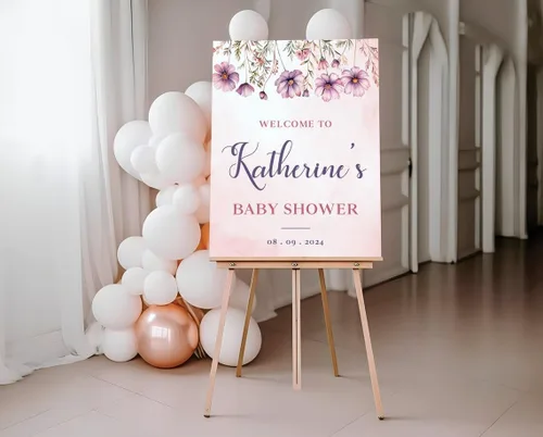 Miniatura 28 de Cartel de bienvenida de baby shower, cartel de bienvenida editable con texto en inglés "It's a Girl Woodland", letrero de bienvenida de baby shower