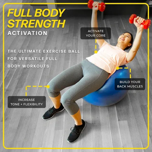 Miniatura 3 de 26 Inch Exercise Ball, Yoga Ball for Workout, Balance Stability, Fitness Ball for Office, Home, Gym, Balance Balls with Quick Pump