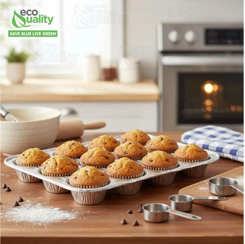 Miniatura 5 de Molde de aluminio para magdalenas de 12 tazas – Moldes desechables de aluminio para magdalenas – Estaño para magdalenas ideal para hornear cupcakes
