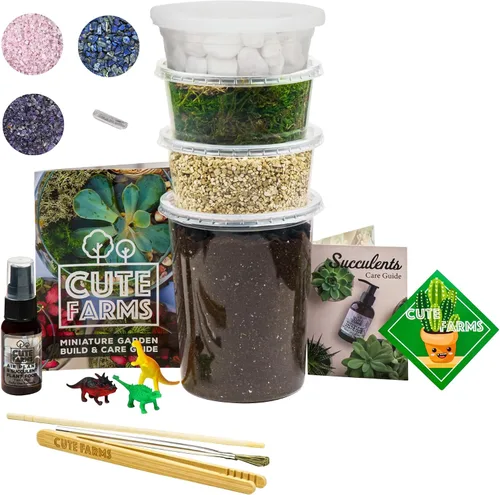 Miniatura 12 de Cute Farms - Juego de terrario para principiantes Musgo, vermiculita, tierra, piedras, alimento para plantas, herramientas de terminado, guía