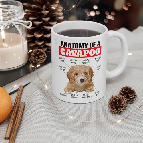 Miniatura 6 de Divertida taza de café de cerámica blanca de 11 oz con diseño de cachorro de Cavapoo