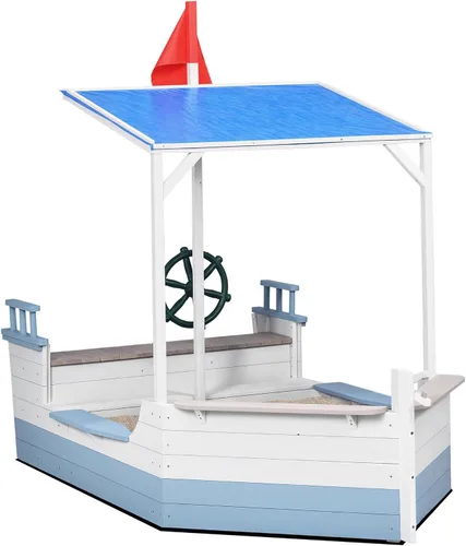 Outsunny Caja de arena para niños con toldo, cajas de arena de madera con banco para patio trasero, pozo de arena para niños pequeños, 83 x 43