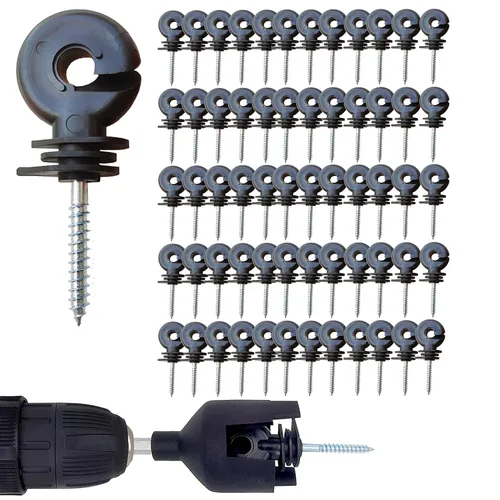 Miniatura 8 de Aislador eléctrico para cerca, aislador atornillado, anillo de valla de madera, aislador de poste con herramienta aislante para zócalo para cría