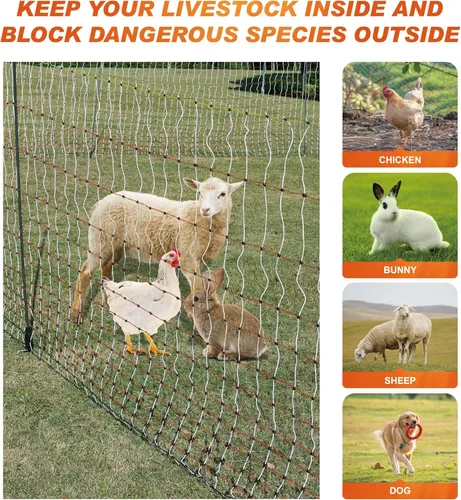 Miniatura 3 de Valla de red eléctrica para aves de corral, 47.3 pulgadas de alto (se puede elevar manualmente a 59.1 pulgadas de alto) x 98.5 pies de largo