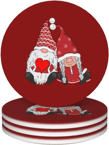 Miniatura 14 de Juego de 4 posavasos rojos de Navidad para mesa de café, tazas, bar, cerveza, escritorio, posavasos redondos de cerámica absorbente para mesa