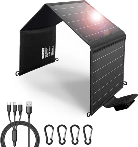 Paneles solares portátiles de 20 W, panel solar plegable con tipo C y USB A para camping, mochilero, viajes, carga rápida, IP65 para iPhone, iPad,
