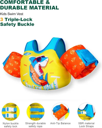 Miniatura 4 de AEOCOO Flotador Saltador de Charco 20-30-50-60-70 Libras, Chaleco de Natación para Niños Pequeños de 1-3-5-6-9 Años, Flotadores de Piscina