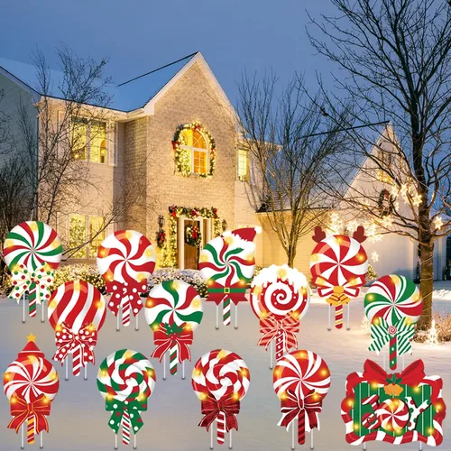 Miniatura 9 de JOICEE - Letreros de Navidad para exteriores, decoraciones de caramelo, letreros de caramelo de menta con piruletas con estacas para suministros