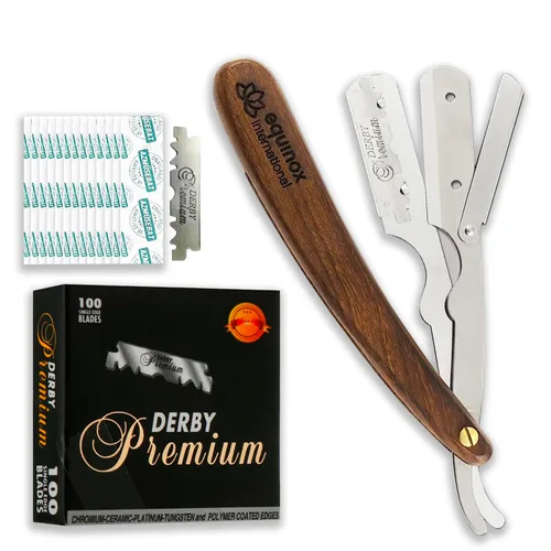 Miniatura 10 de Equinox - Maquinilla de afeitar profesional con 100 cuchillas Derby de un solo filo, afeitadora manual para hombre Maquinilla de afeitar de acero