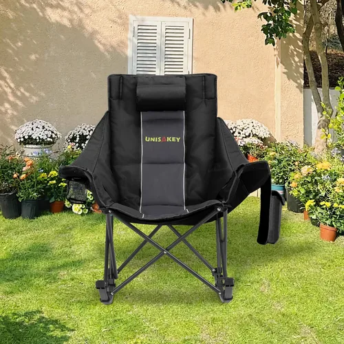 Miniatura 2 de Unisakey Silla mecedora de camping extra grande con reposacabezas y portavasos - Capacidad de 400lbs, tela Oxford 600D, silla mecedora portátil