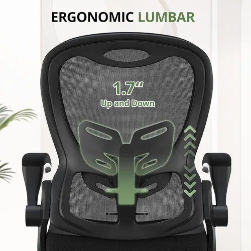 Miniatura 7 de Silla de oficina de capacidad de 330 libras, silla de escritorio ergonómica de malla transpirable con soporte lumbar y reposabrazos abatibles, silla